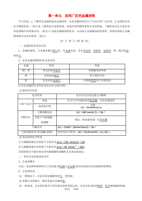 高中化学专题3丰富多彩的生活材料第1单元应用广泛的金属材料学案苏教版高二选修1