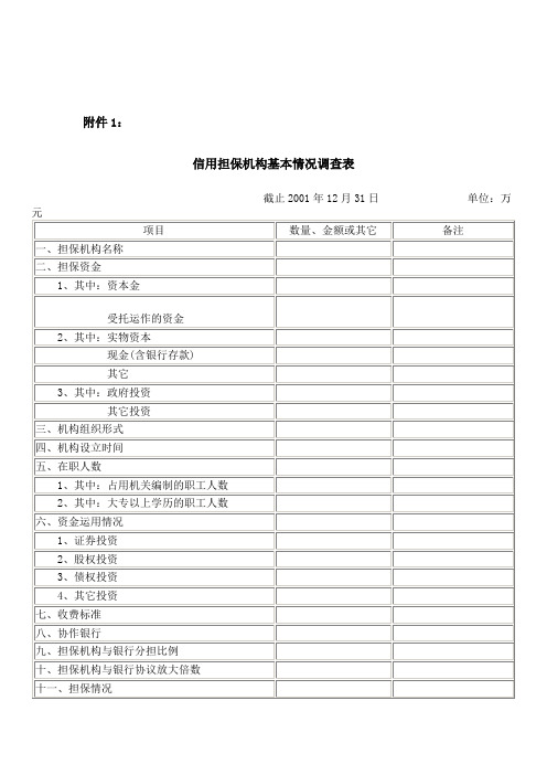 (简体)信用担保机构基本情况调查表