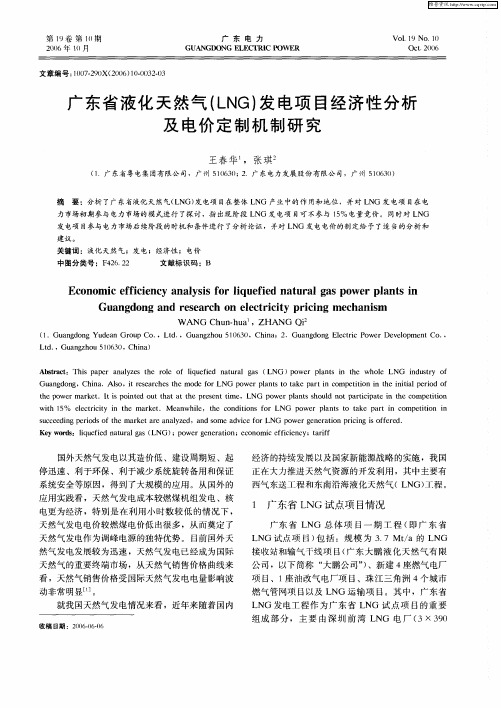 广东省液化天然气(LNG)发电项目经济性分析及电价定制机制研究