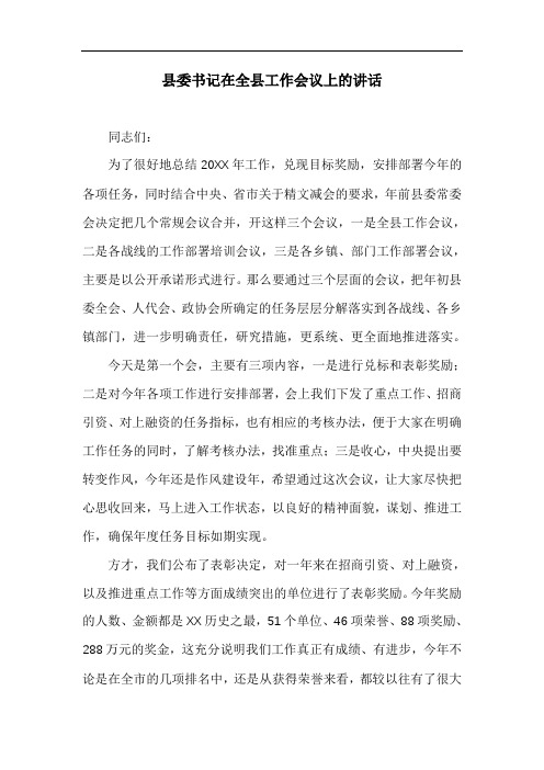 有关县委书记在全县工作会议上的讲话