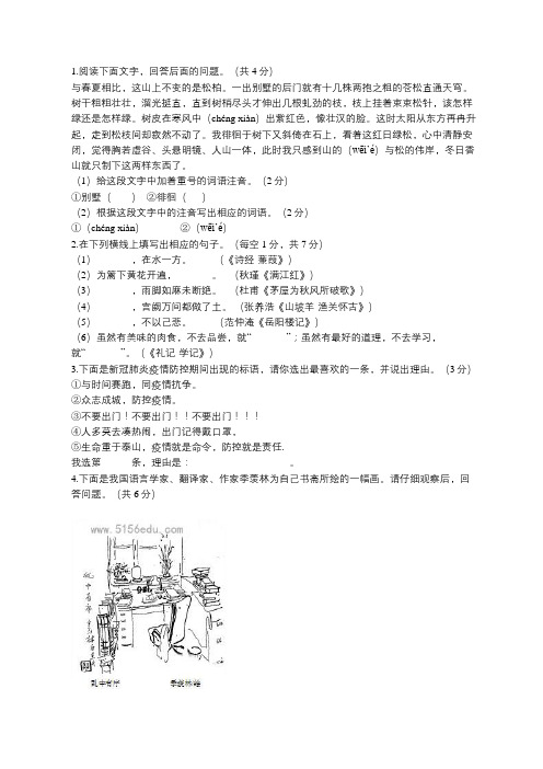 语言积累与运用(2020年河北省中考题)