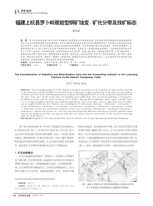 福建上杭县罗卜岭斑岩型铜矿蚀变、矿化分带及找矿标志