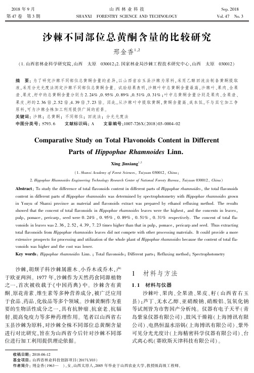 沙棘不同部位总黄酮含量的比较研究