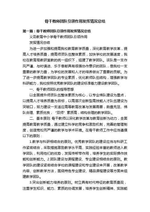 骨干教师团队引领作用发挥情况总结