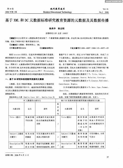 基于XML和DC元数据标准研究教育资源的元数据及其数据传播