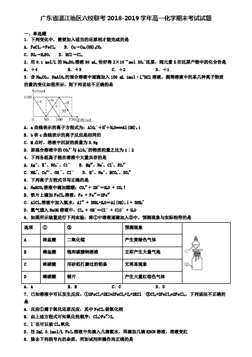 广东省湛江地区六校联考2018-2019学年高一化学期末考试试题