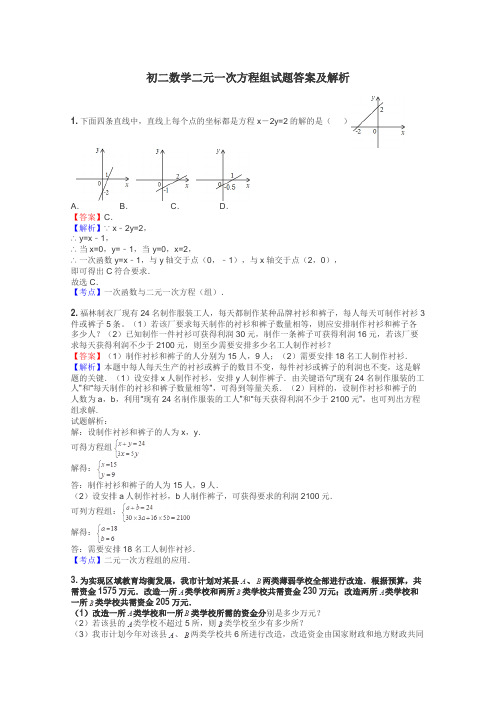 初二数学二元一次方程组试题答案及解析
