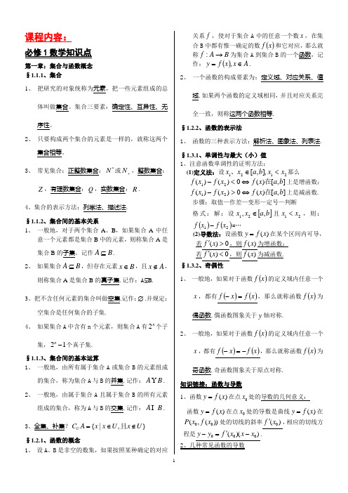 高中数学必修+选修知识点