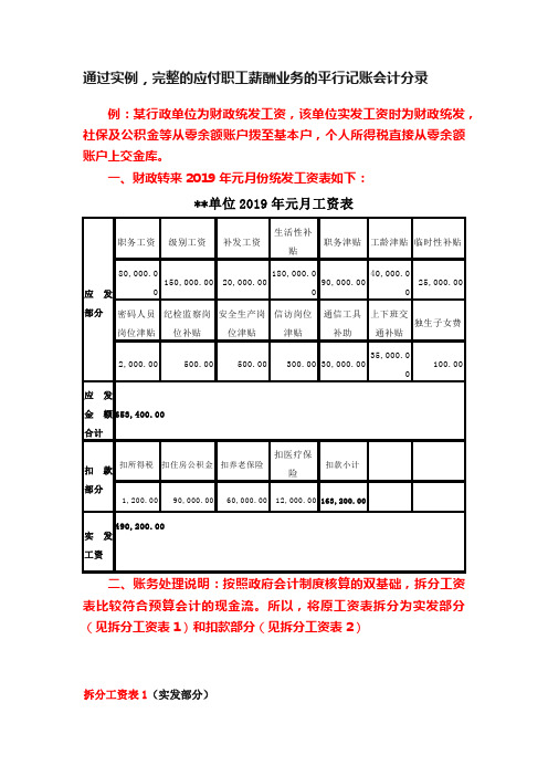 通过实例，完整的应付职工薪酬业务的平行记账会计分录