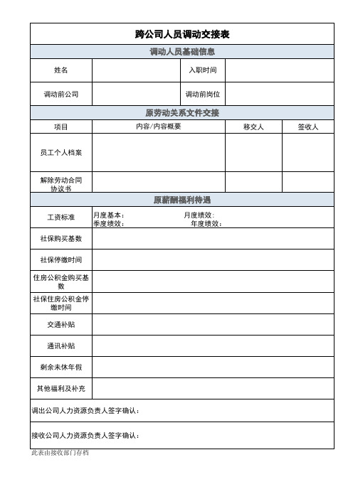 跨公司人员调动资料信息交接表