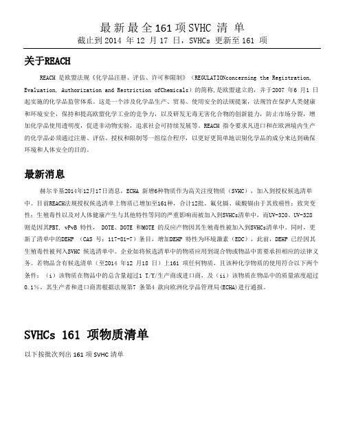 REACH最新最全161项SVHC清单