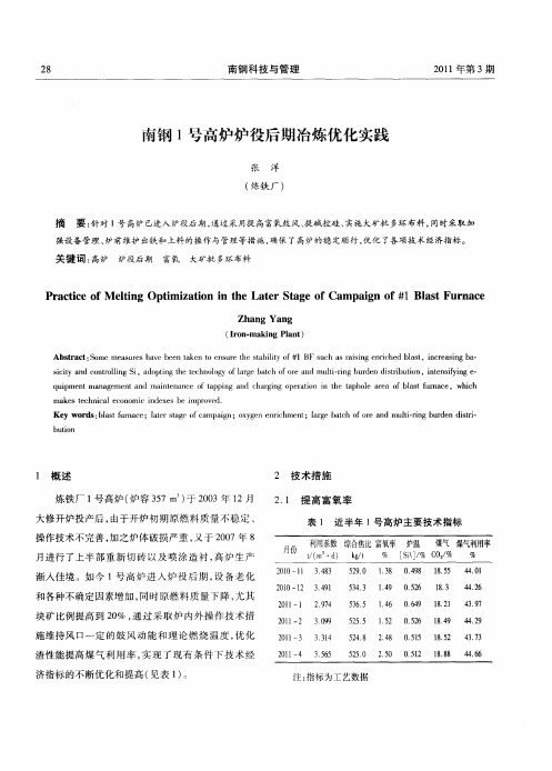 南钢1号高炉炉役后期冶炼优化实践