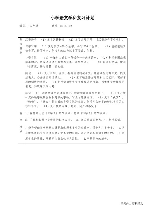 (部编)新人教版二年级上册语文复习计划(可打印修改)