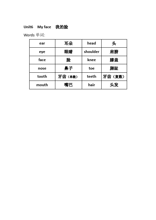 学习剑桥少儿英语第一册Unit6的  My face  