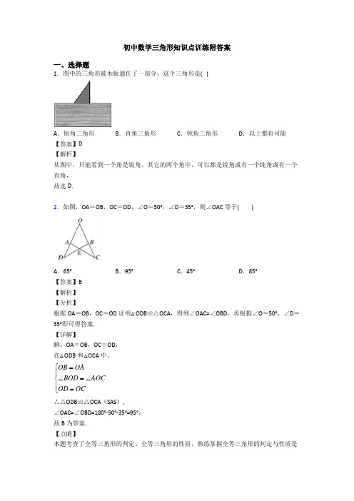 初中数学三角形知识点训练附答案