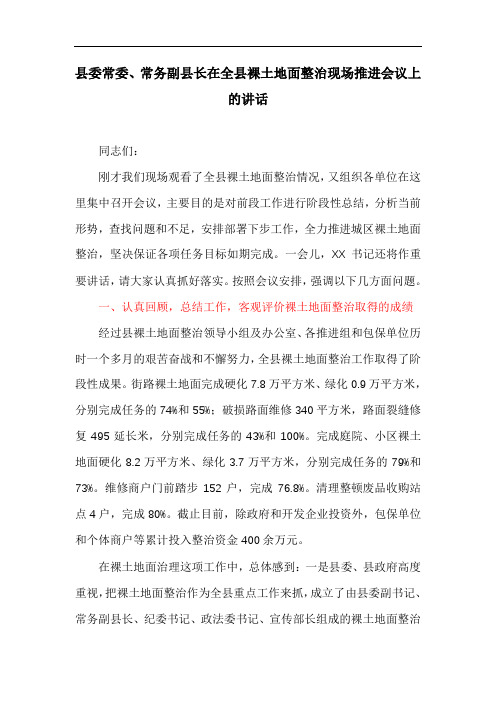 县委常委、常务副县长在全县裸土地面整治现场推进会议上的讲话
