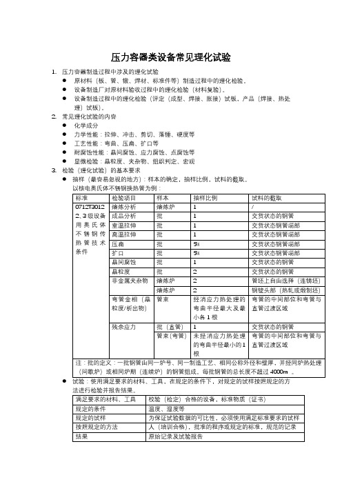 压力容器类设备常见理化试验