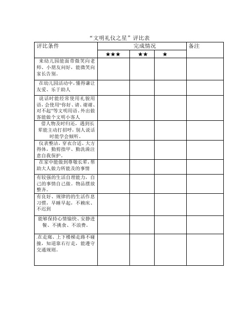 “文明礼仪之星”评比表