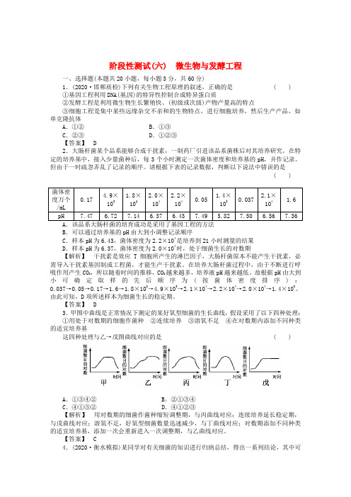 2020年高考生物复习指导阶段性测试6 微生物与发酵工程 新人教版 精品