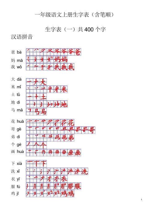 一年级上册汉字表(带拼音与笔画笔顺)