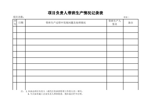 项目负责人带班生产情况记录表