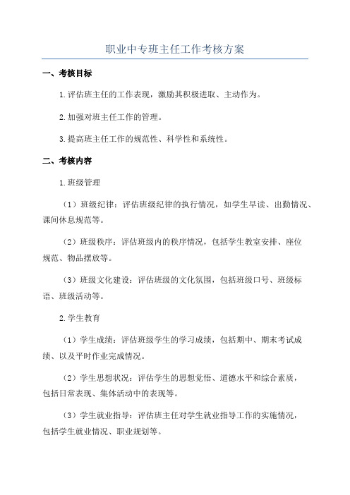 职业中专班主任工作考核方案