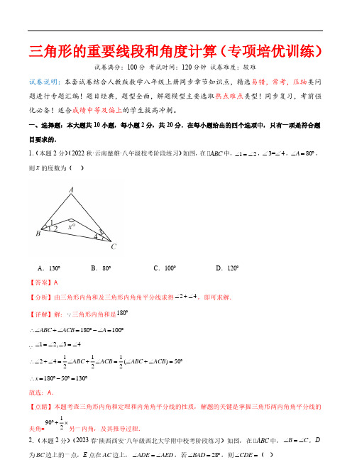 三角形的重要线段和角度计算—2023-2024学年八年级数学上册培优题型(人教版)(解析版)