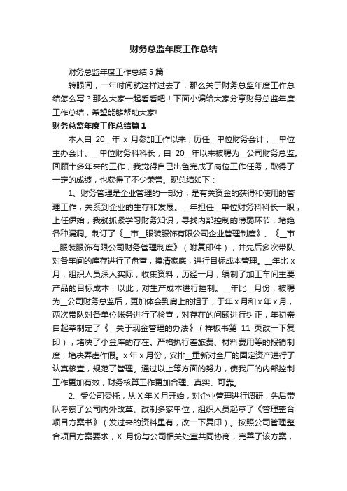 财务总监年度工作总结5篇