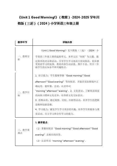 《Unit 1 Good Morning!》(教案)川教版(三起)(2024)小学英语三年级上册