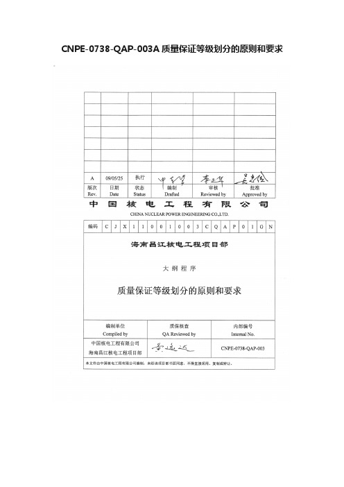 CNPE-0738-QAP-003A质量保证等级划分的原则和要求