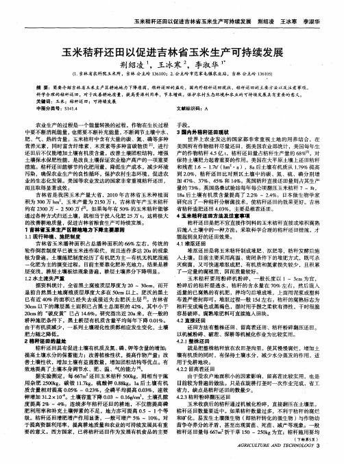 玉米秸秆还田以促进吉林省玉米生产可持续发展