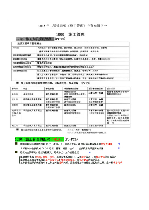 2015年二级建造师考试《施工管理》必背知识点汇总