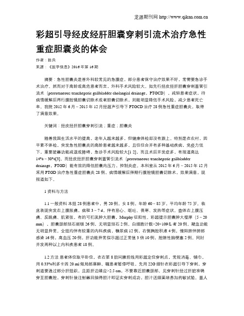 彩超引导经皮经肝胆囊穿刺引流术治疗急性重症胆囊炎的体会