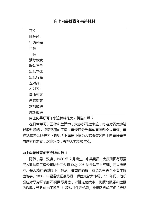 向上向善好青年事迹材料