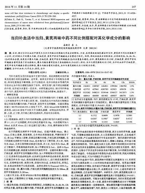 当归补血汤中当归、黄芪两味中药不同比例搭配对其化学成分的影响