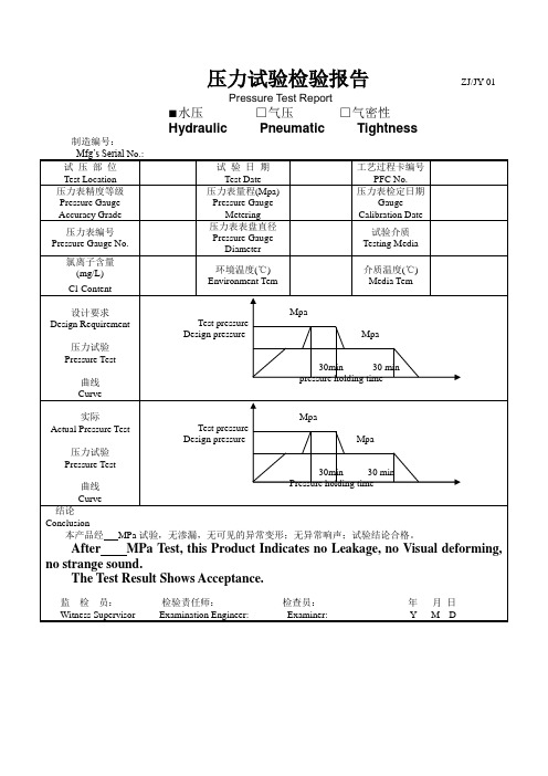 压力试验检验报告         ZJ