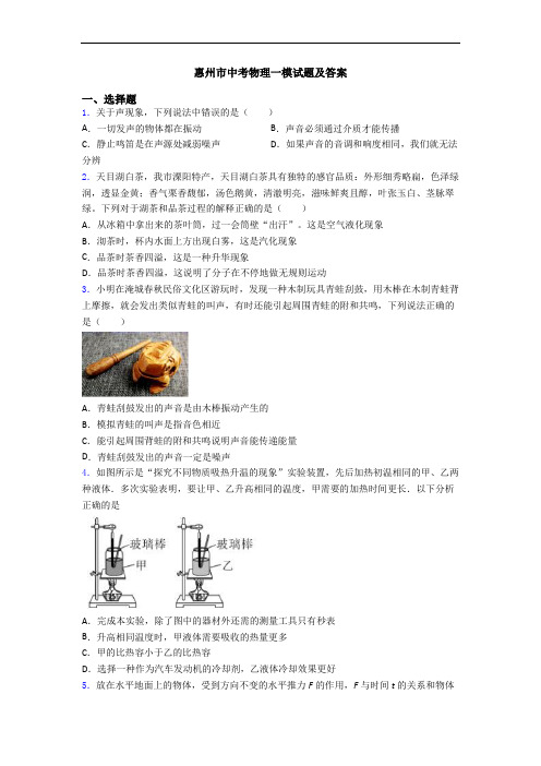 惠州市中考物理一模试题及答案