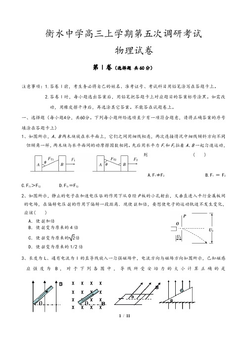 河北衡水中学高三上学期第五次调研考试 物理(含答案)