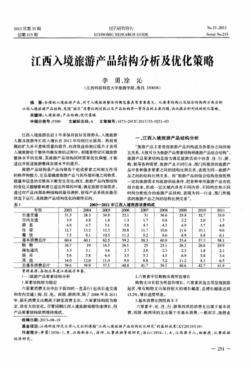 江西入境旅游产品结构分析及优化策略