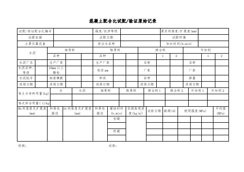 混凝土配合比试配验证原始记录