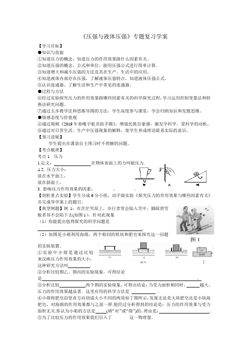 人教版八年级物理下册第九章《压强与液体压强》专题复习学案