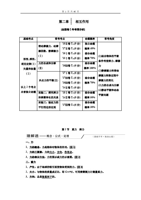 高中物理一轮复习教案  第2章  相互作用 第二章  相互作用(学生版)