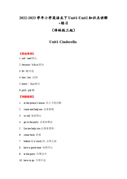 2022-2023学年小学英语五下Unit 1-Unit2知识点讲解+练习(译林版三起)