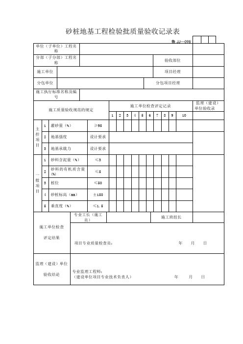 砂桩地基工程检验批质量验收记录表