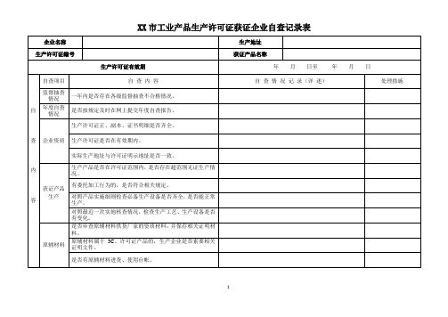 工业产品生产许可证获证企业自查记录表