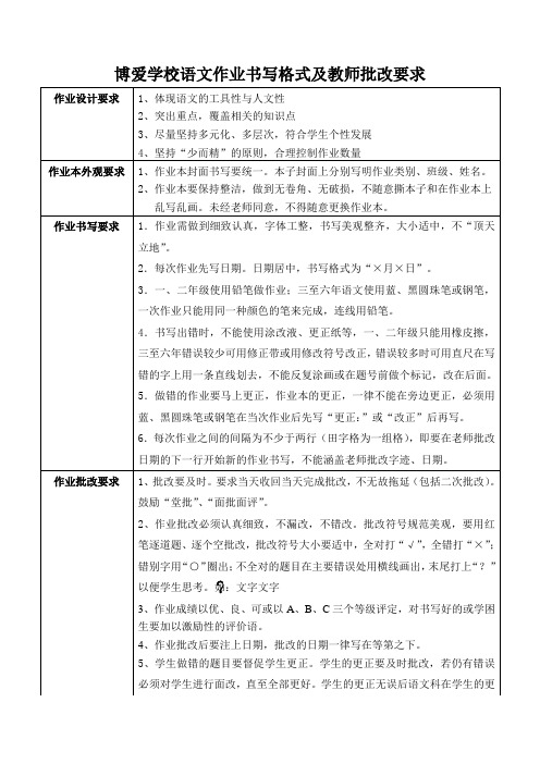 语文作业布置、书写和批改常规要求