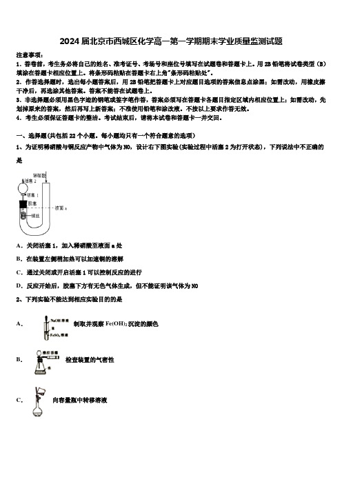 2024届北京市西城区化学高一第一学期期末学业质量监测试题含解析