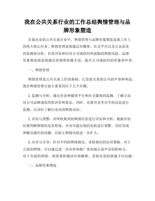 我在公共关系行业的工作总结舆情管理与品牌形象塑造