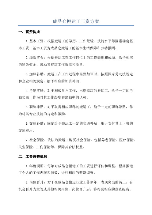 成品仓搬运工工资方案