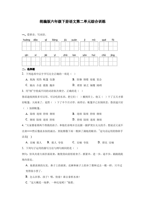 2024春学期统编版六年级下册语文第二单元综合训练(含答案)